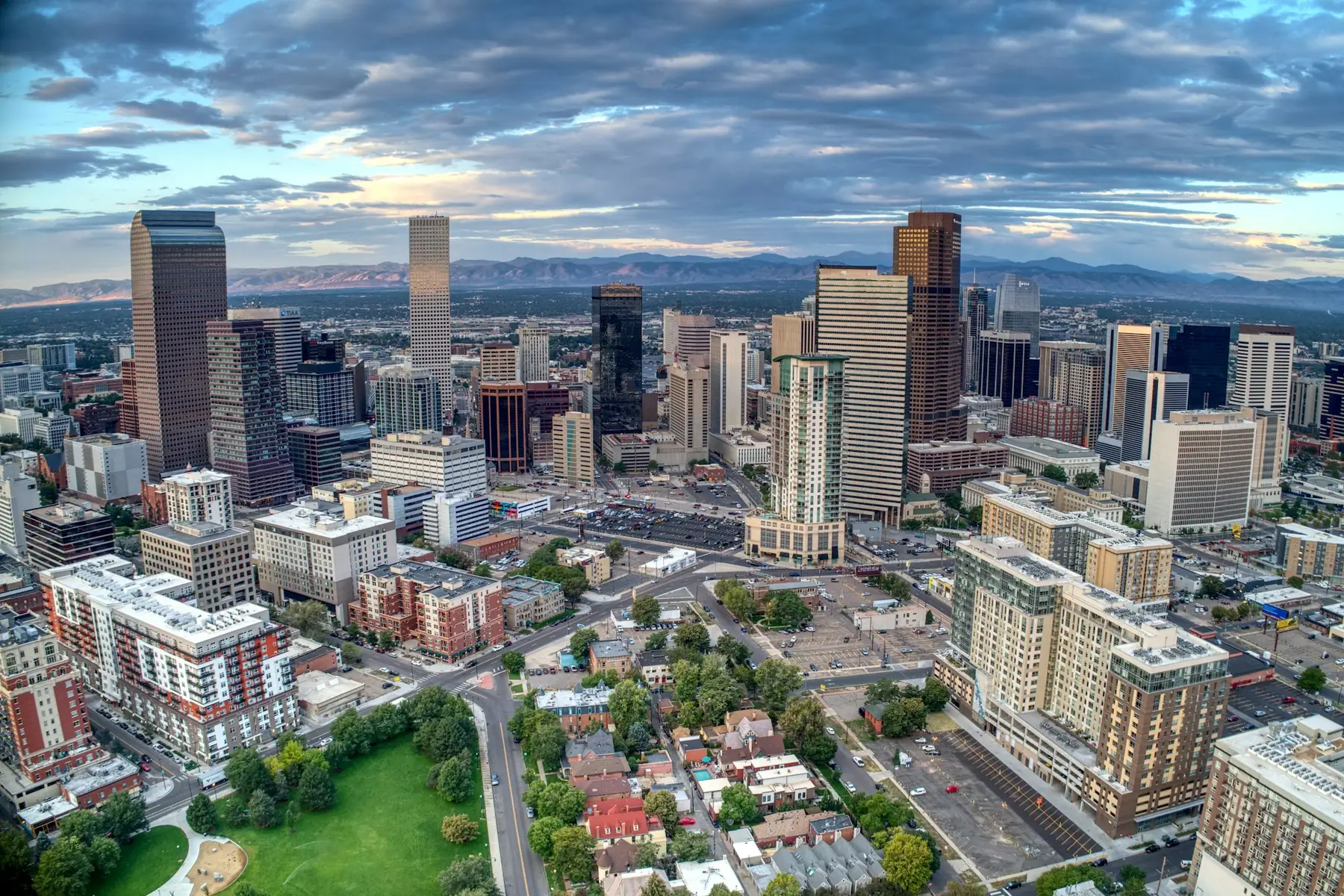 Downtown Denver with the mountains to the west