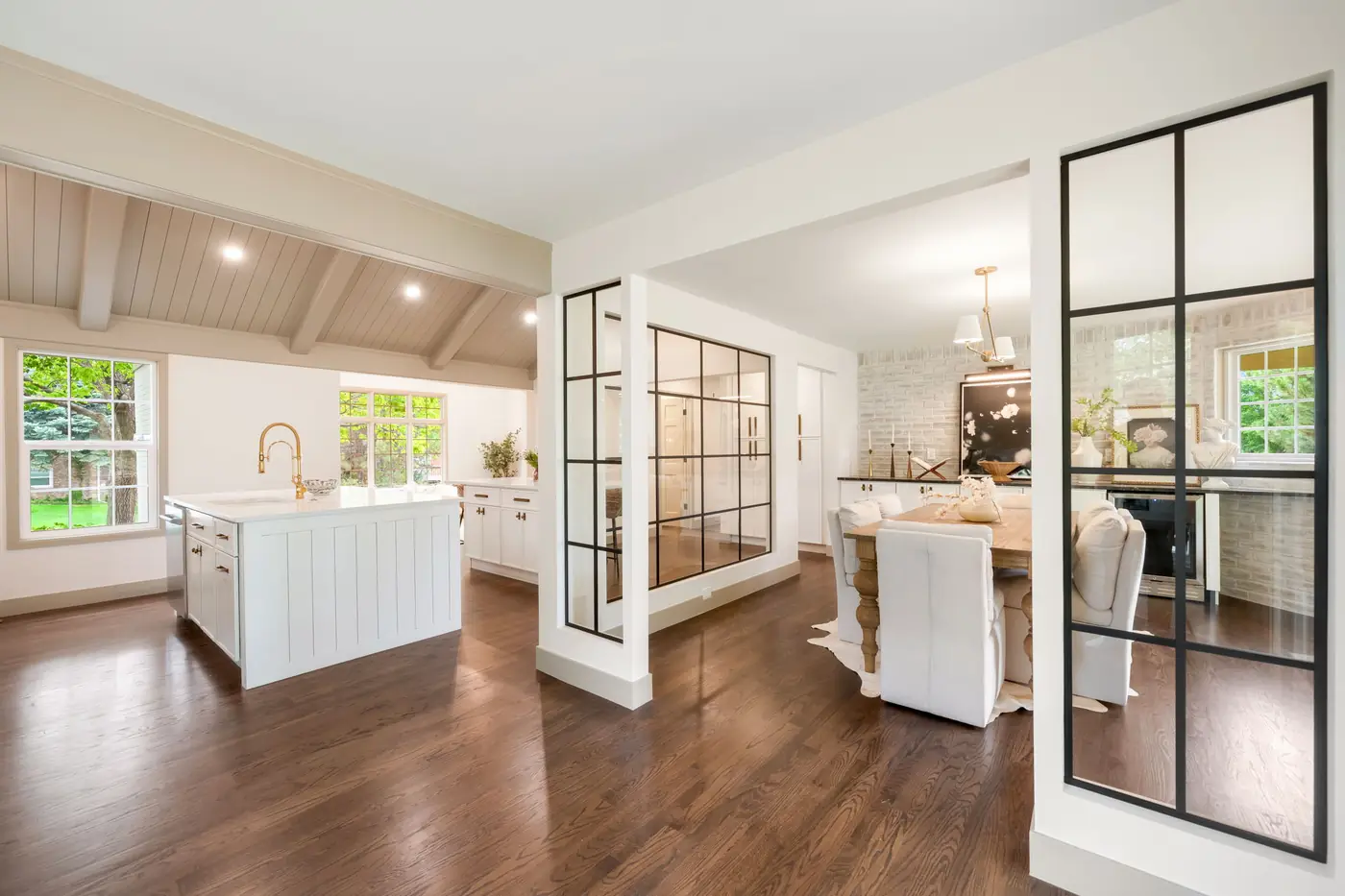 Dining area beside a kitchen island