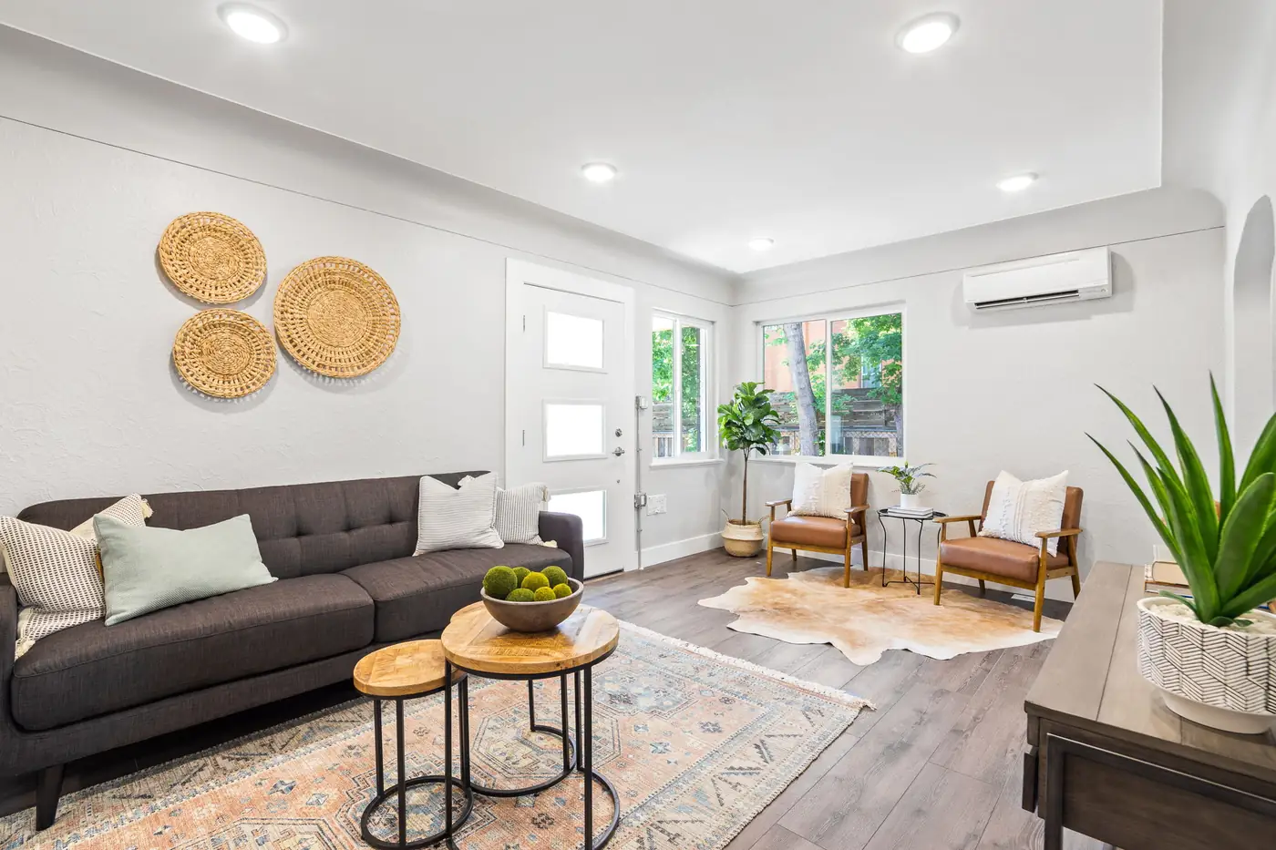 Living room with a fireplace in a Denver multifamily property